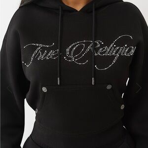 True Religion Women’s Crop Hoodie with Logo in Rhinestones - NWT